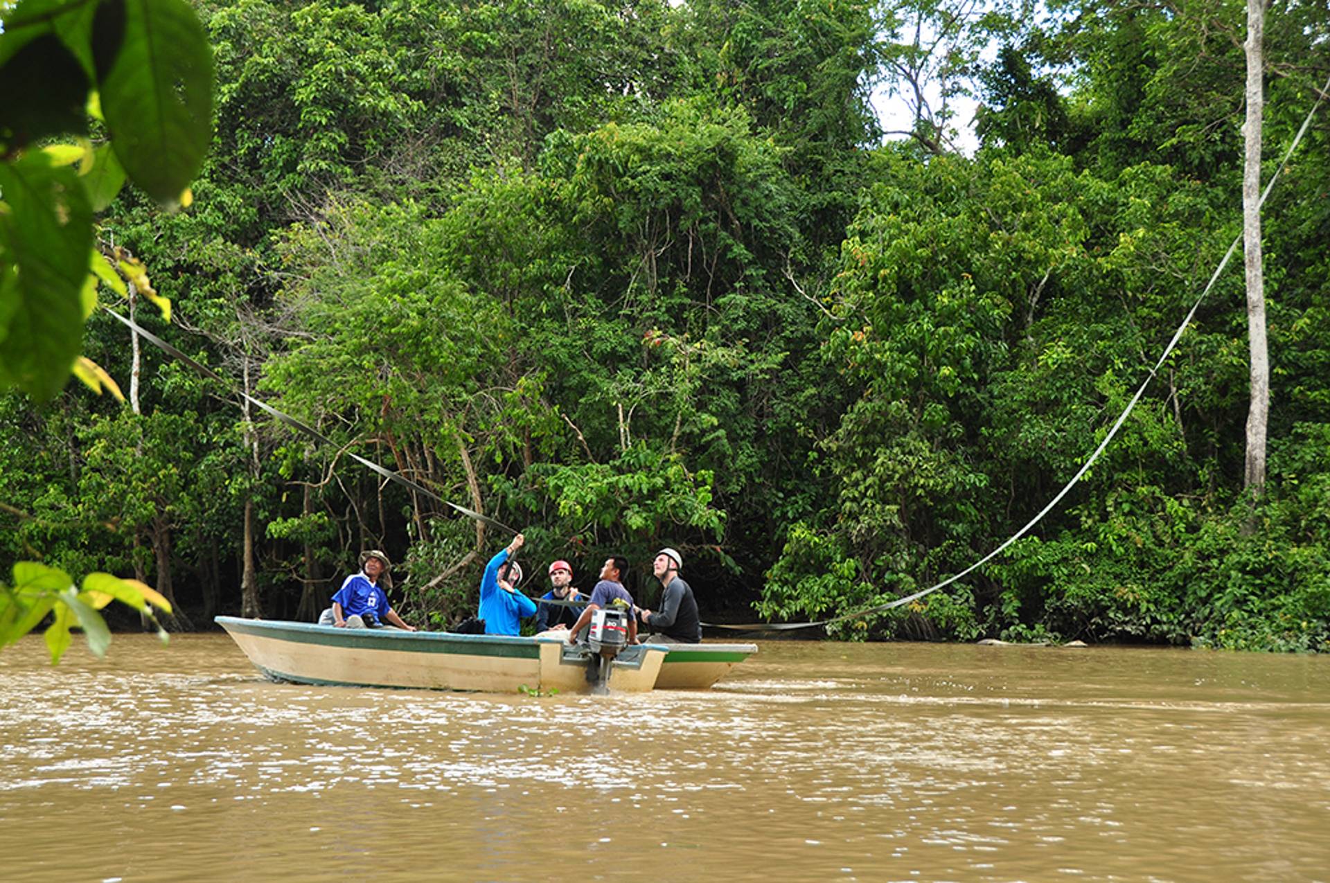 The Team Take A Section Of The Orangutan Bridge Across The River By Boat HUTAN Eddie Ahmad