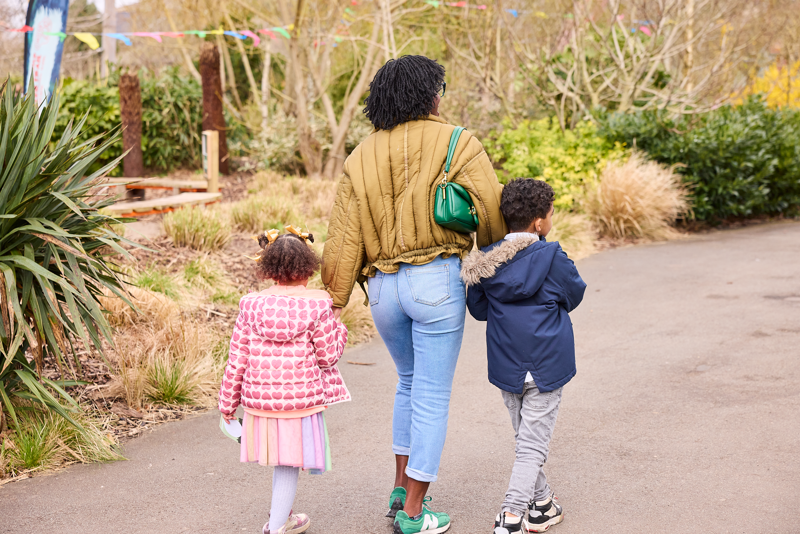 Mother With Two Children Walking Through The Zoo